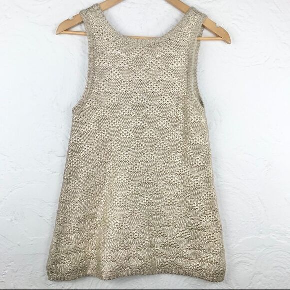 Anthropologie Moth Sana Foiled Metallic Gold Knit Tank Top - Picture 4 of 12